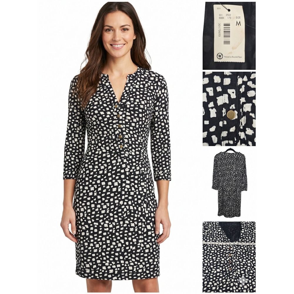 The Limited Dress Womens Medium Black White Geometric Print V-Neck Faux Wrap NWT